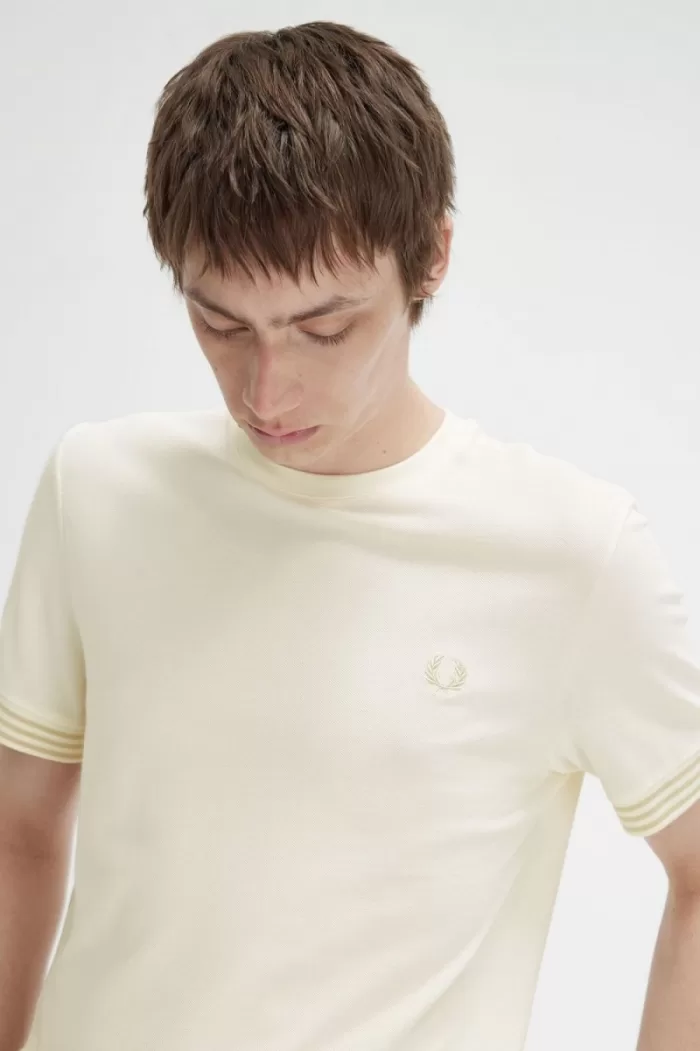 Fred Perry Striped Cuff Men’s T-Shirt Beige BJCLN0324