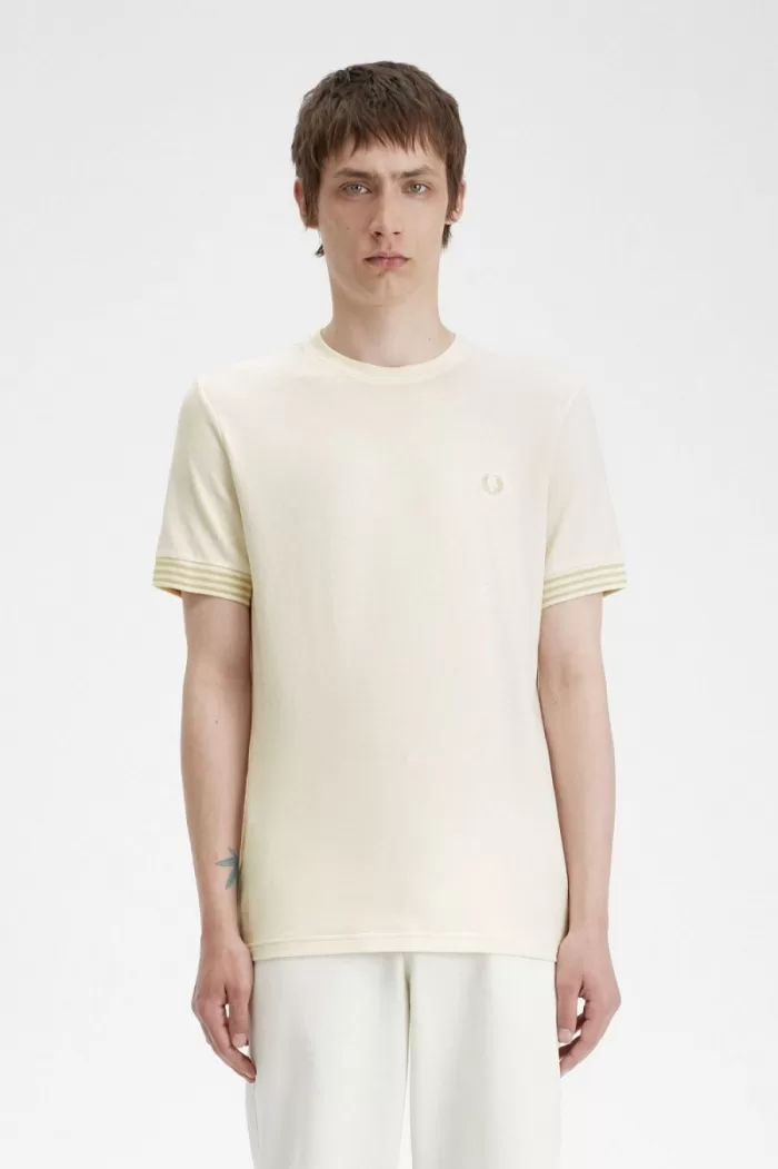 Fred Perry Striped Cuff Men’s T-Shirt Beige BJCLN0324