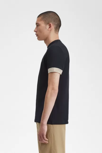 Fred Perry Striped Cuff Men’s T-Shirt Black WUKSJ3472