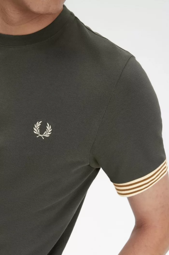 Fred Perry Striped Cuff Men’s T-Shirt Field Green DKOQV4981