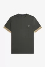 Fred Perry Striped Cuff Men’s T-Shirt Field Green DKOQV4981