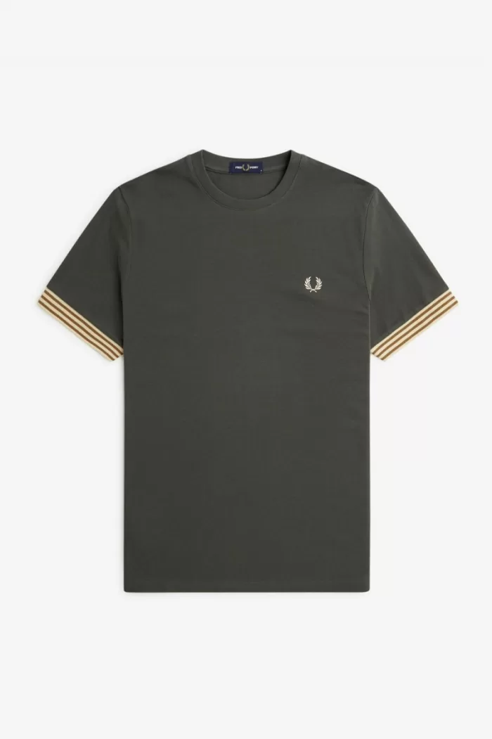 Fred Perry Striped Cuff Men’s T-Shirt Field Green DKOQV4981