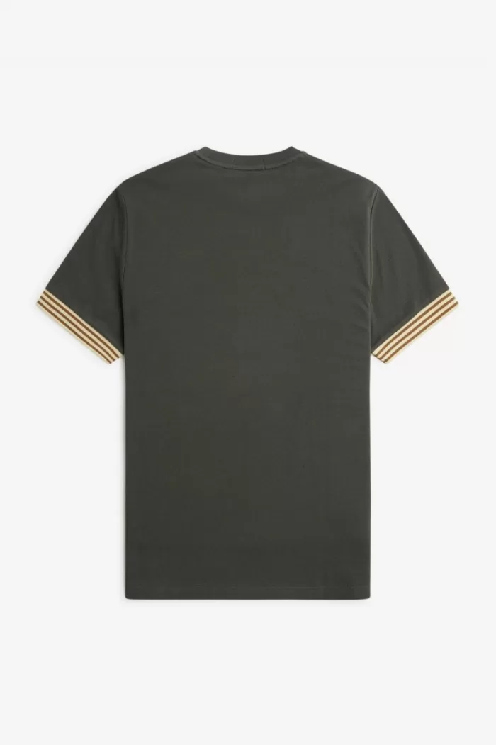 Fred Perry Striped Cuff Men’s T-Shirt Field Green DKOQV4981