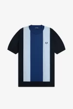 Fred Perry Striped Fine Knit Men’s T-Shirt Navy Turquoise Shaded Cobalt BGUAD2304