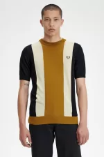 Fred Perry Striped Fine Knit Men’s T-Shirt Black Oatmeal Dark Coffee URZDE7685