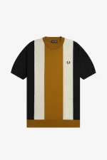 Fred Perry Striped Fine Knit Men’s T-Shirt Black Oatmeal Dark Coffee URZDE7685