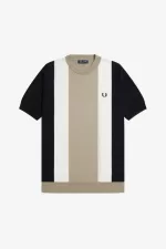 Fred Perry Striped Fine Knit Men’s T-Shirt Black Snow White Warm Grey MIYTZ4309