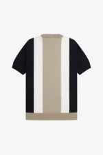 Fred Perry Striped Fine Knit Men’s T-Shirt Black Snow White Warm Grey MIYTZ4309