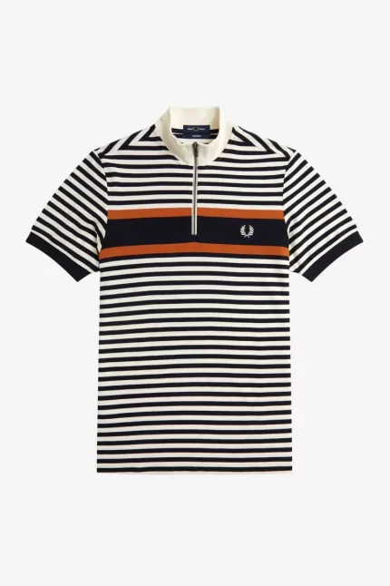 Fred Perry Striped Funnel Neck Men’s Shirt Beige NALZW0694