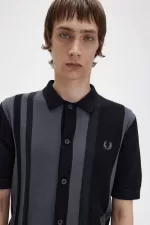 Fred Perry Striped Knitted Men’s Shirt Black NSZXV7634