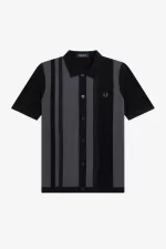 Fred Perry Striped Knitted Men’s Shirt Black NSZXV7634