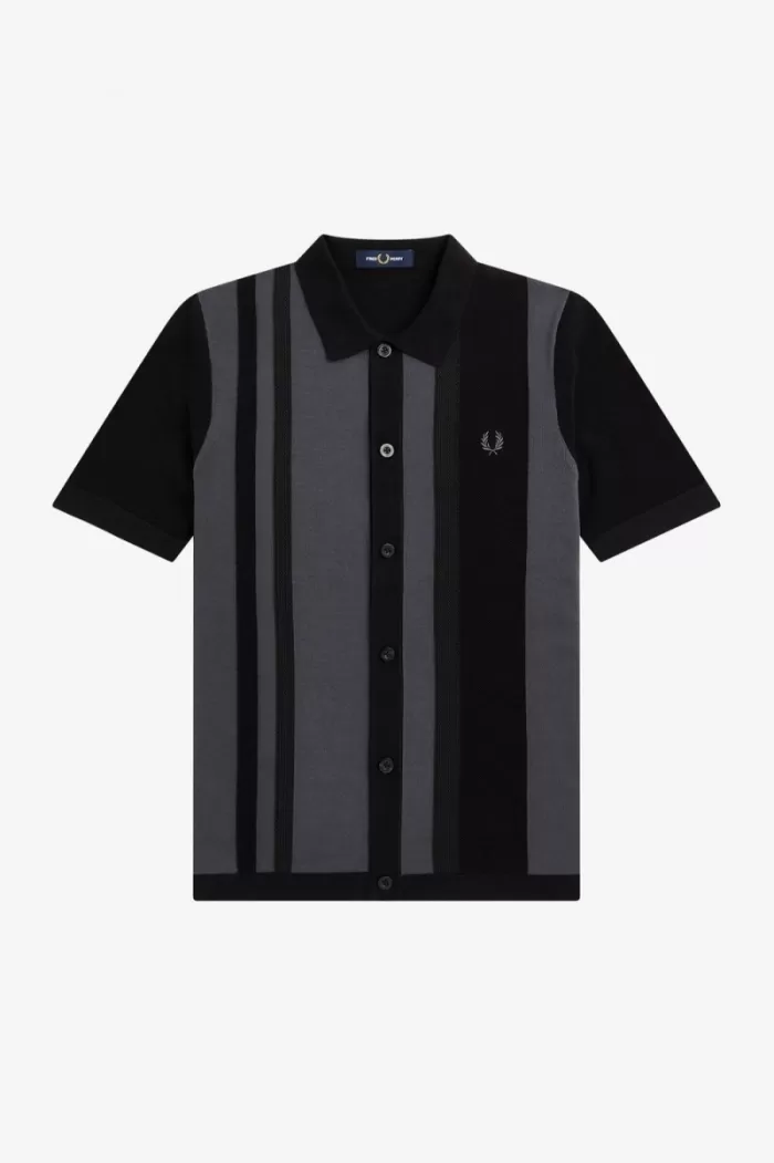 Fred Perry Striped Knitted Men’s Shirt Black NSZXV7634