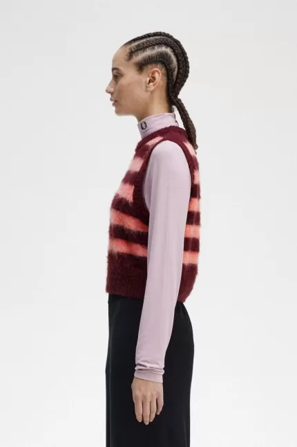 Fred Perry Striped Knitted Women’s Tanks Oxblood DUTHS0913