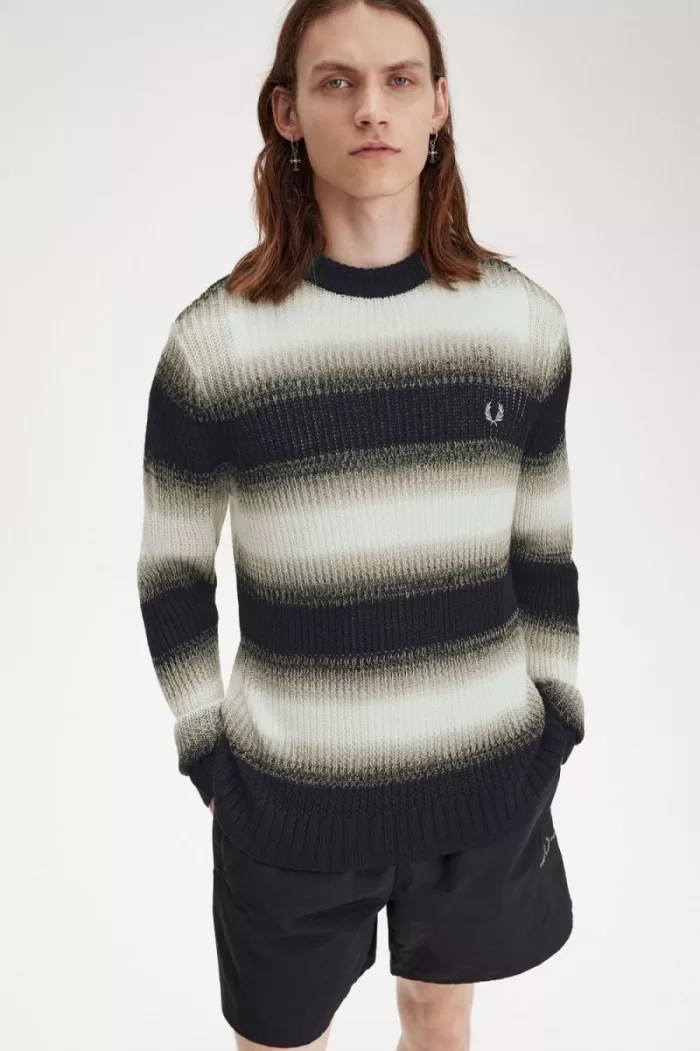 Fred Perry Striped Open Knit Men’s Jumper Black YZPGC0138