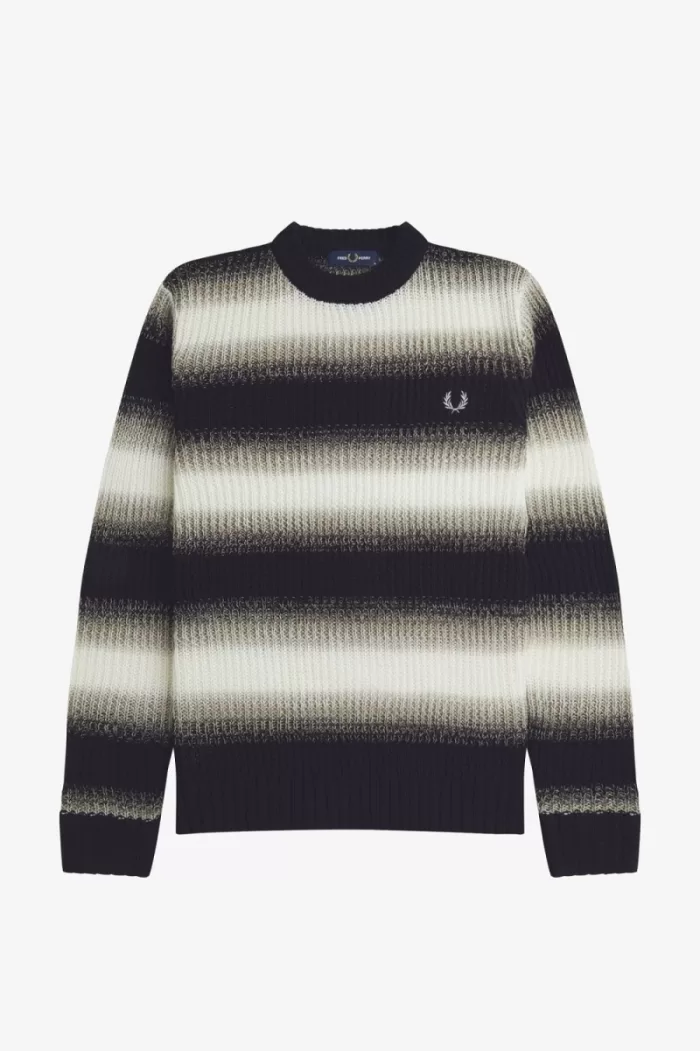 Fred Perry Striped Open Knit Men’s Jumper Black YZPGC0138