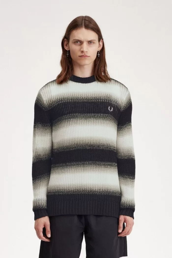 Fred Perry Striped Open Knit Men’s Jumper Black YZPGC0138