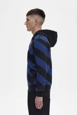 Fred Perry Striped Zip-Through Hooded Men’s Sweatshirts Black QTNHF9735