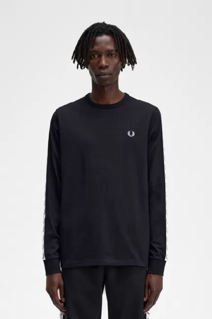 Fred Perry Taped Long Sleeve Men’s T-Shirt Black ULNAH3758