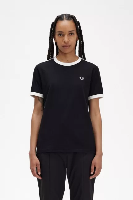 Fred Perry Taped Ringer Women’s T-Shirt Black OKQWA2786