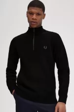 Fred Perry Textured Half Zip Men’s Jumper Black ISEBP8637