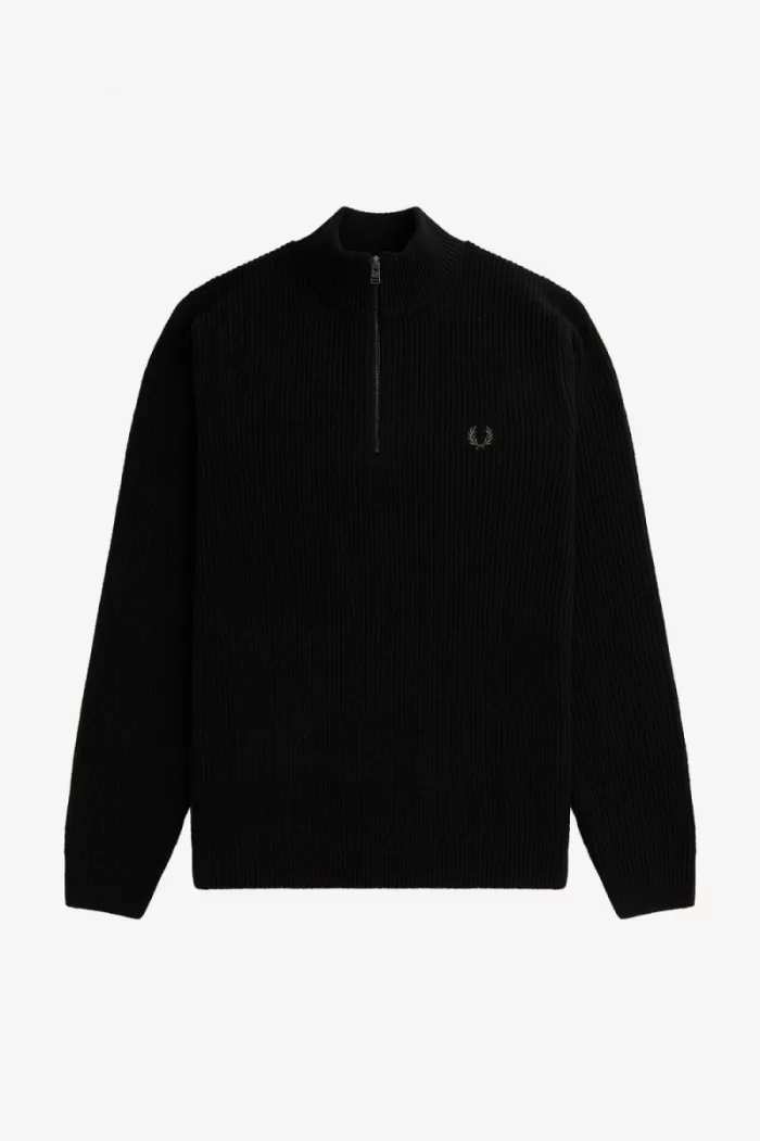 Fred Perry Textured Half Zip Men’s Jumper Black ISEBP8637