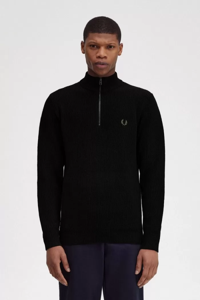 Fred Perry Textured Half Zip Men’s Jumper Black ISEBP8637