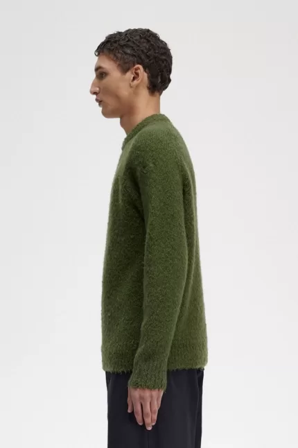 Fred Perry Textured Knitted Men’s Jumper Chive Green PYCZQ7492