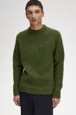 Fred Perry Textured Knitted Men’s Jumper Chive Green PYCZQ7492