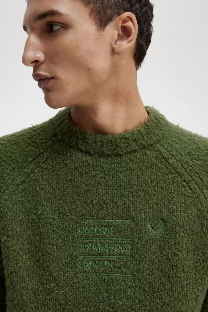 Fred Perry Textured Knitted Men’s Jumper Chive Green PYCZQ7492