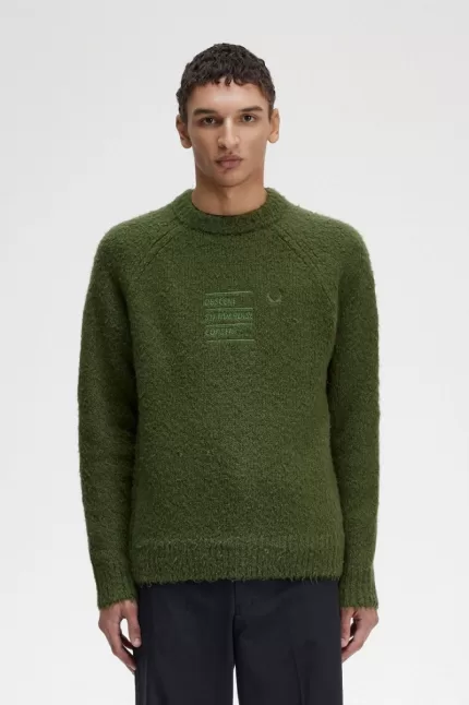 Fred Perry Textured Knitted Men’s Jumper Chive Green PYCZQ7492