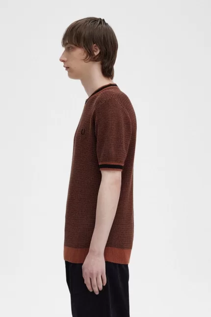 Fred Perry Textured Knitted Men’s T-Shirt Whisky Brown DRLWG9742