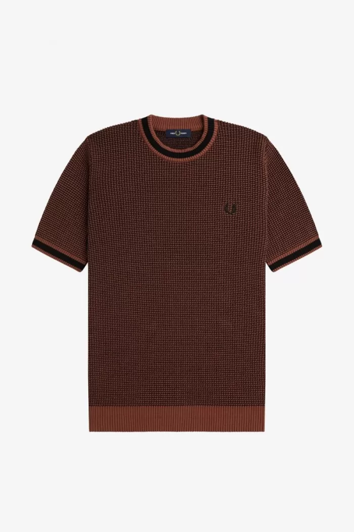 Fred Perry Textured Knitted Men’s T-Shirt Whisky Brown DRLWG9742