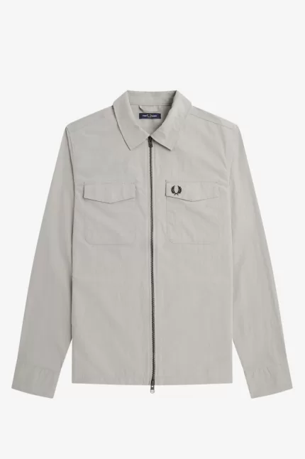 Fred Perry Textured Zip-Through Men’s Shirt Grey NWXOS9810