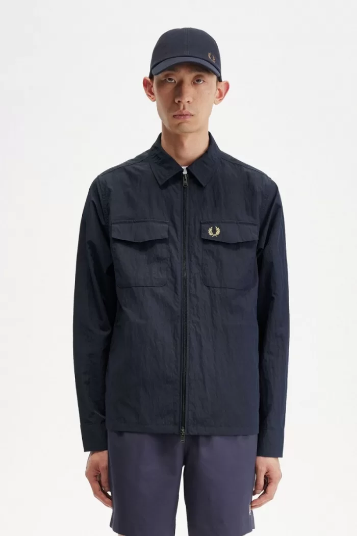 Fred Perry Textured Zip-Through Men’s Shirt Navy TYFMP8401