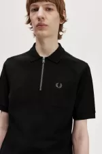 Fred Perry Textured Zip Neck Men’s Polo Shirt Black KTOBS8074