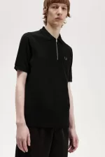 Fred Perry Textured Zip Neck Men’s Polo Shirt Black KTOBS8074