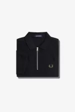 Fred Perry Textured Zip Neck Men’s Polo Shirt Black KTOBS8074