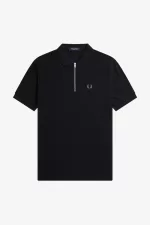 Fred Perry Textured Zip Neck Men’s Polo Shirt Black KTOBS8074