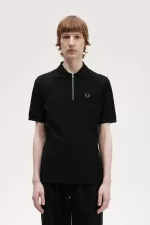 Fred Perry Textured Zip Neck Men’s Polo Shirt Black KTOBS8074