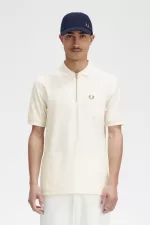 Fred Perry Textured Zip Neck Men’s Polo Shirt Beige PQCDL4930