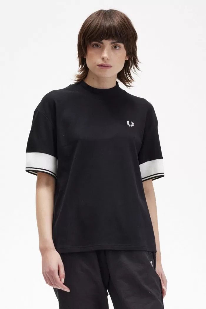 Fred Perry Tipped Cuff Piqué Women’s T-Shirt Black XCUPW4625