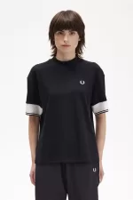 Fred Perry Tipped Cuff Piqué Women’s T-Shirt Black XCUPW4625