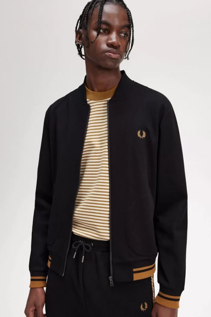 Fred Perry Tipped Detail Men’s Track Jackets Black NEFZJ5238