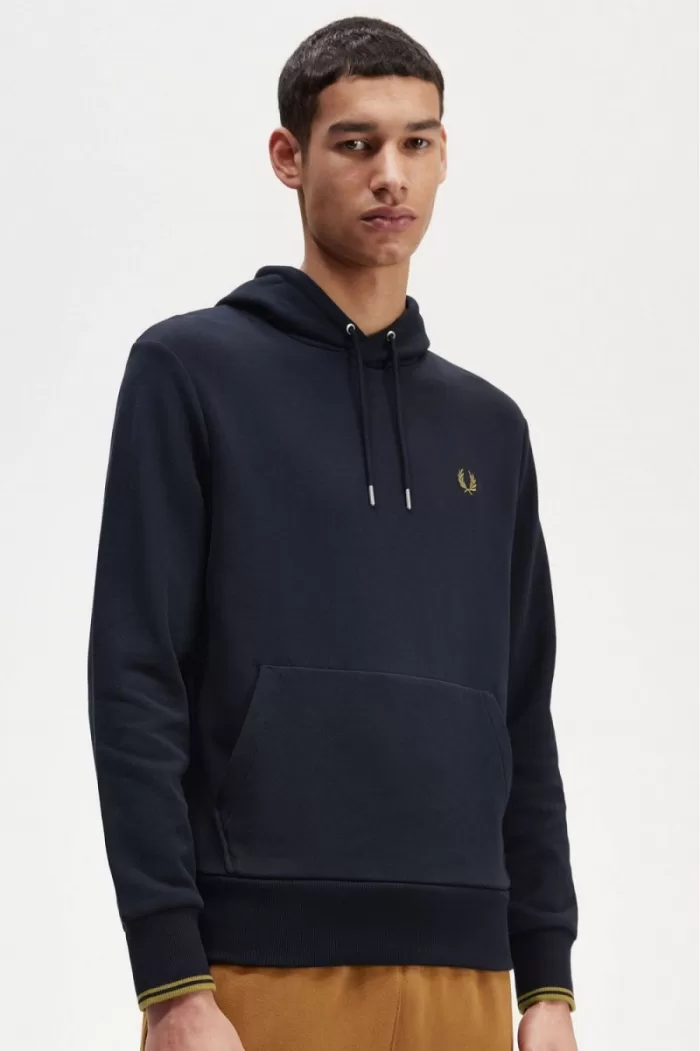 Fred Perry Tipped Hooded Men’s Sweatshirts Navy Dark Coffee PXFQA3056