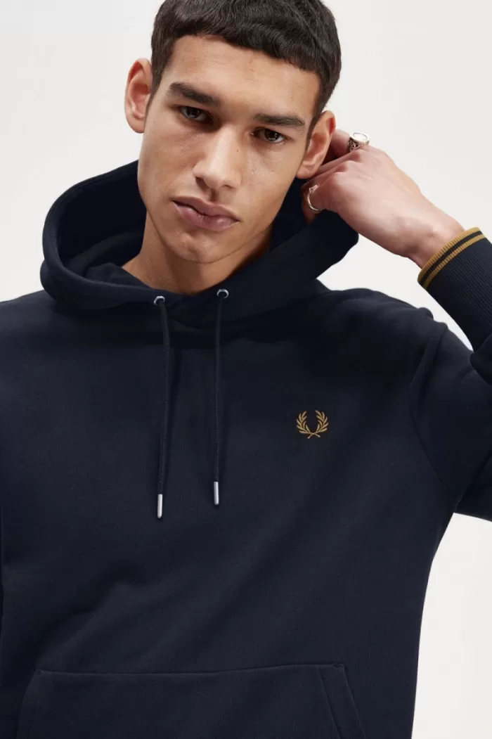 Fred Perry Tipped Hooded Men’s Sweatshirts Navy Dark Coffee PXFQA3056