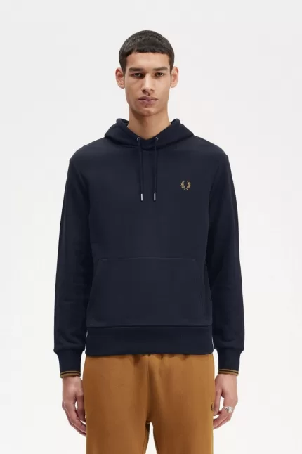 Fred Perry Tipped Hooded Men’s Sweatshirts Navy Dark Coffee PXFQA3056