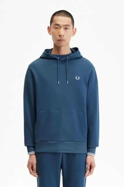 Fred Perry Tipped Hooded Men’s Sweatshirts Midnight Blue Light Aqua CMZLW3482