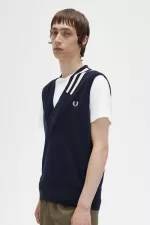 Fred Perry Tipped V-Neck Knitted Men’s Tanks Navy PCIHB1432