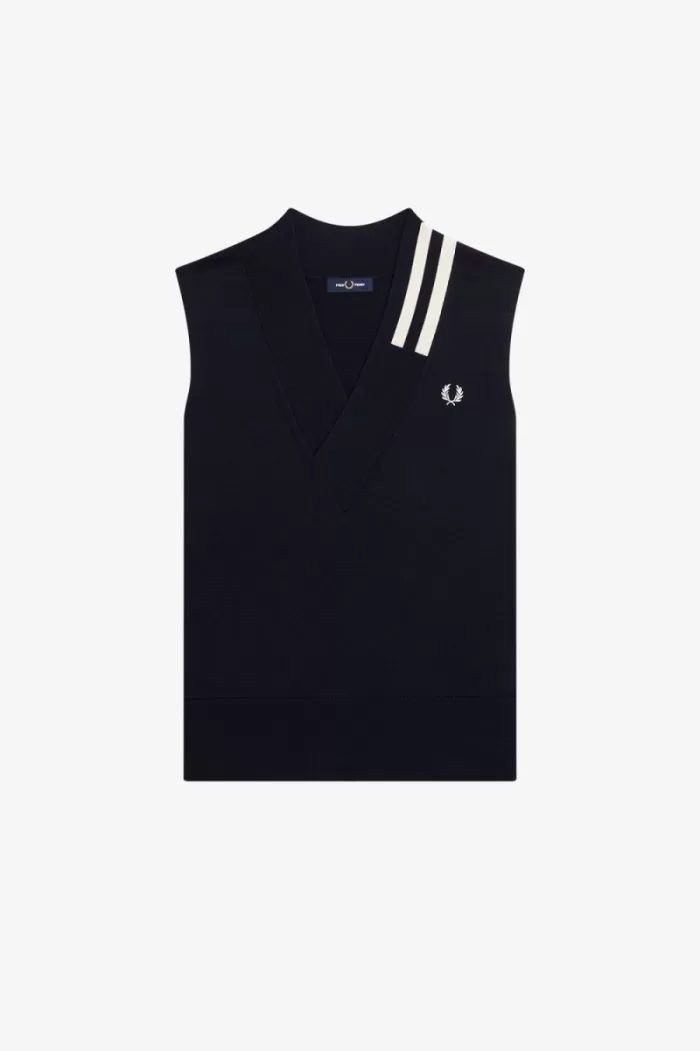 Fred Perry Tipped V-Neck Knitted Men’s Tanks Navy PCIHB1432