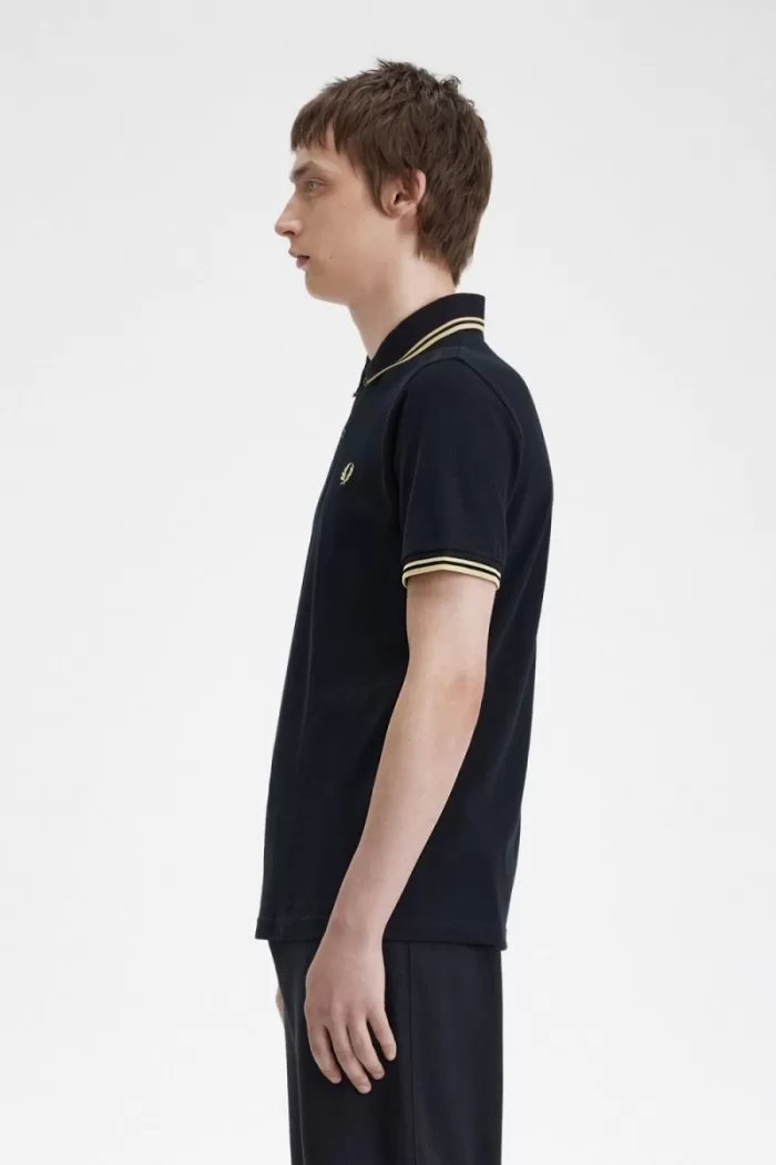 Fred Perry Tokyo M12 Men’s Polo Shirt Black Champagne JEGLQ1950